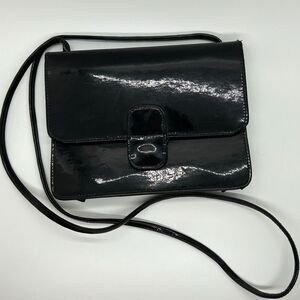 Vintage Mundi Black Patent Leather Mirror Clutch Crossbody Shoulder Bag